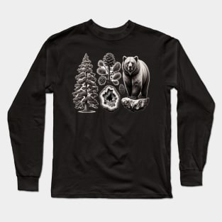 Nature's Trio: Pine, Crystal, and Bear Long Sleeve T-Shirt